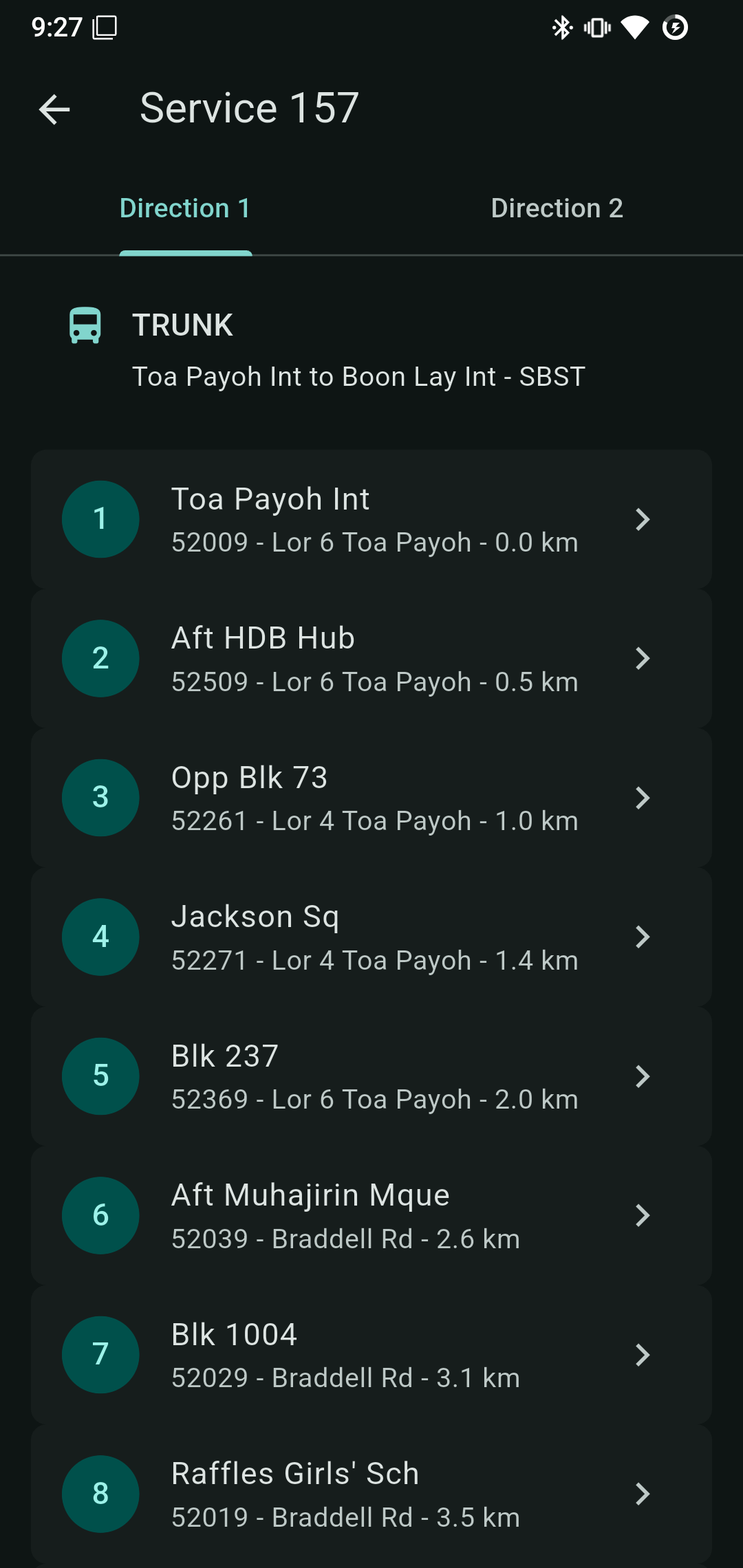 Bus service route screen