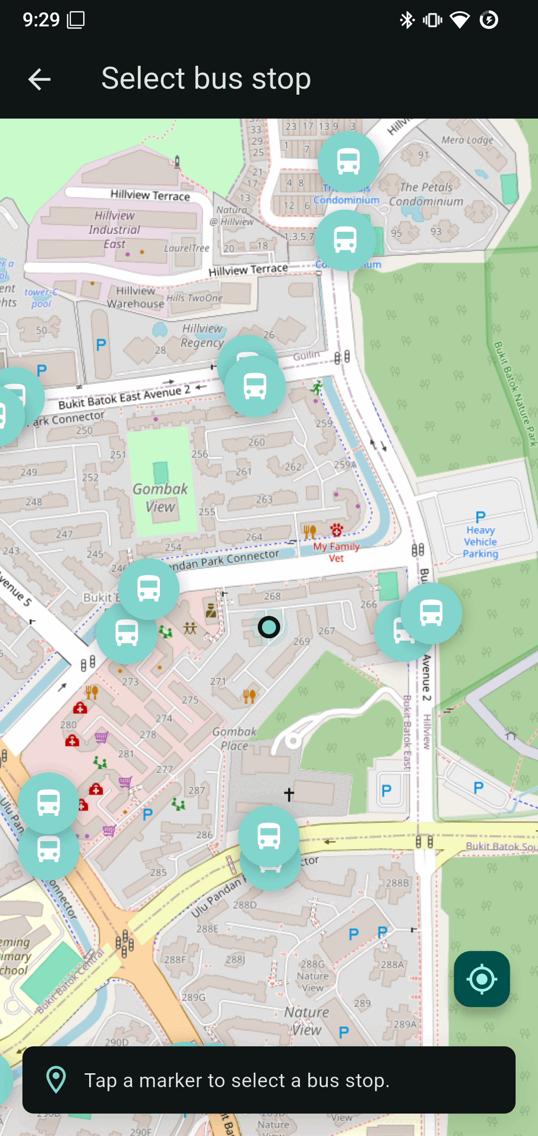 Select a bus stop from the map screen